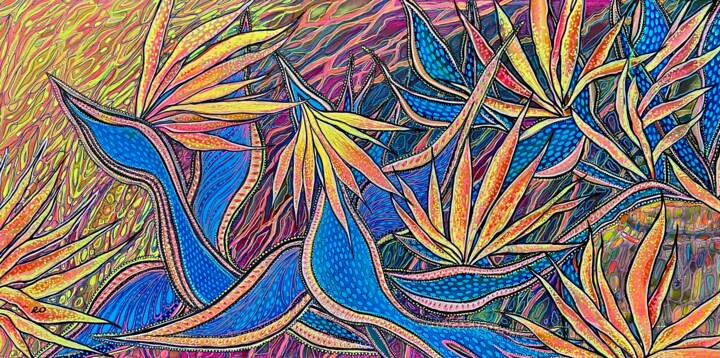 Pintura titulada "Birds of Happiness…" por Olga Rokhmanyuk (ROArtUS), Obra de arte original, Acrílico Montado en Bastidor de…