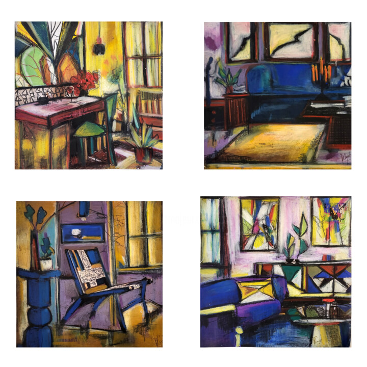 Peinture intitulée "Les intérieurs de d…" par Muriel Cayet, Œuvre d'art originale, Crayon