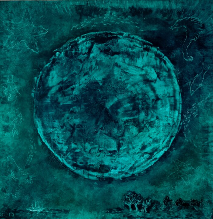 Картина под названием "Planet of dreams/Пл…" - Olga Griunberg, Подлинное произведение искусства, Масло Установлен на Деревян…