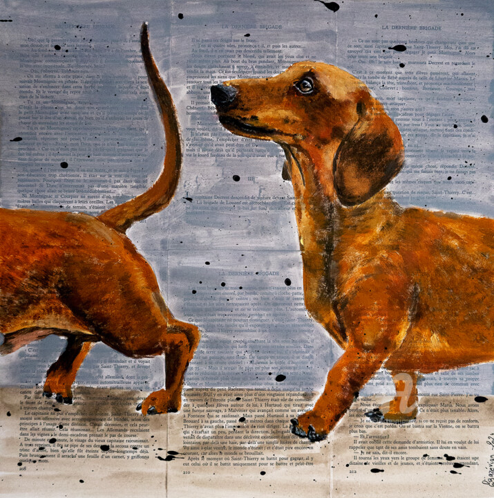 Portrait Dachshund French School Where is my body? 02 NSWE Картина, 15,8x15,8 in