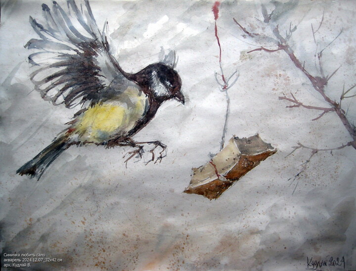 Синичка любить сало 绘画, 12.6x16.5 in