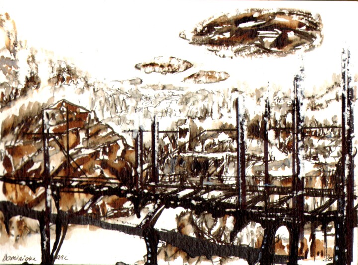 图画 标题为“Pont 1” 由Dominique Leblanc, 原创艺术品, 墨