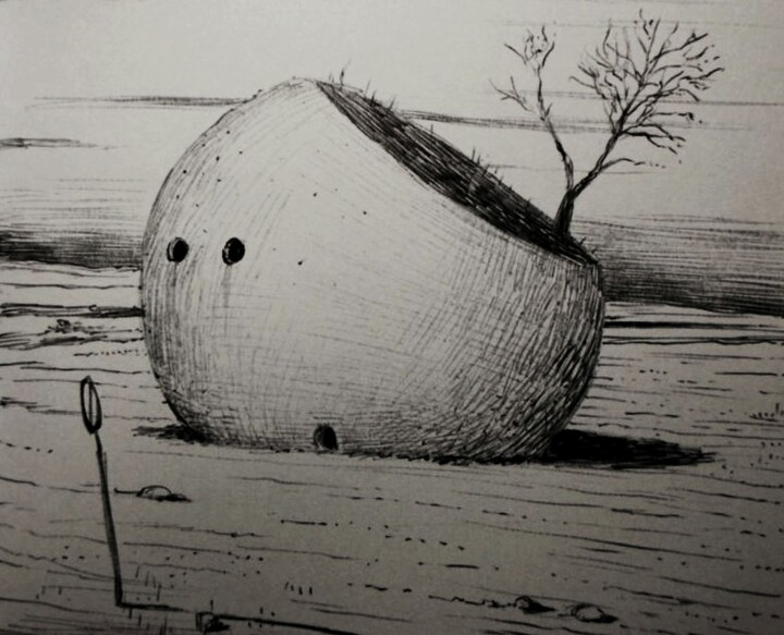 Abandoned bowling ball bungalow Disegno, 5,9x5,9 in