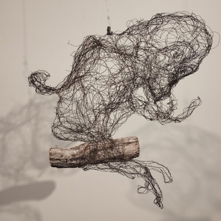 Sculpture titled "Affe reicht die Hand" by Susanne Jörgen, Original Artwork, Wire