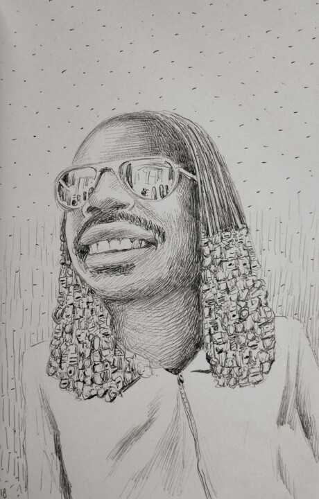 Stevie Wonder 1980 - caricature Рисунок, 7,9x4,7 in