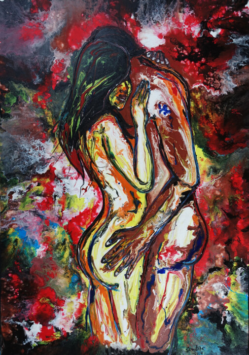 Hingabe - Liebespaar abstrakt gemalt, erotische Malerei 绘画, 39.4x27.6 in