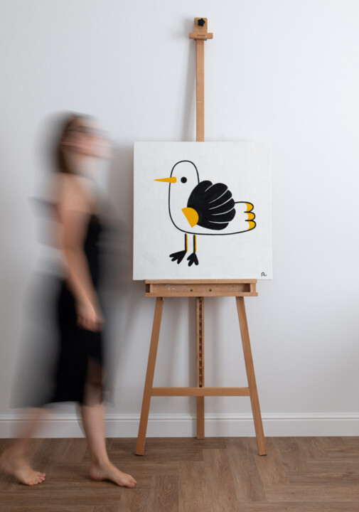 A silent seagull. Is that possible? Schilderij, 27,6x27,6 in