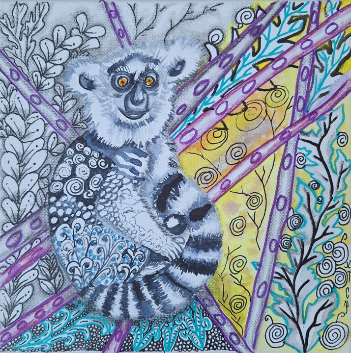 Lémurien 绘画, 7.9x7.9 in