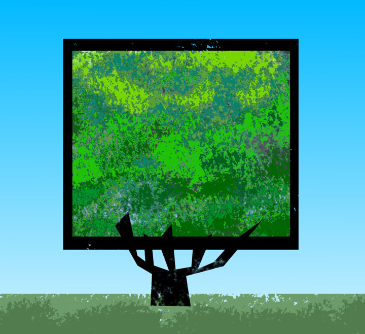 Digital Arts titled "Tree In Field" by Gerald Shepherd F.F.P.S., Original Artwork, Digital Painting