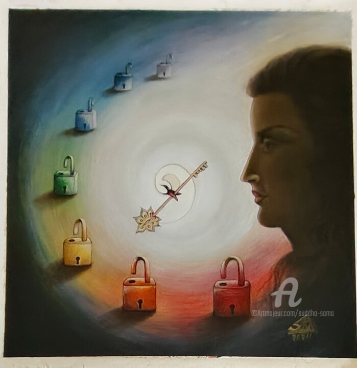 Peinture intitulée "Unlocking Innerself…" par Suddha Sama, Œuvre d'art originale, Acrylique