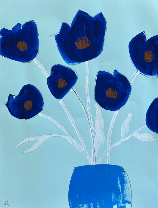 Minimalist Blue Flower art 图画, 25.6x19.7 in