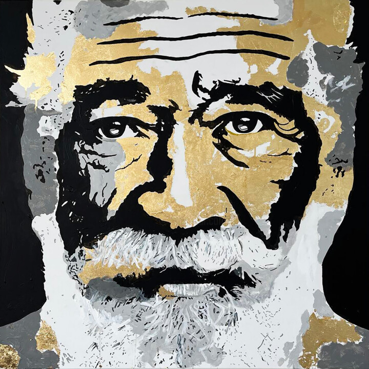 Painting titled "OLD MAN WITH A BEAR…" by Le Closier, Original Artwork, Acrylic Mounted on Wood Stretcher frame