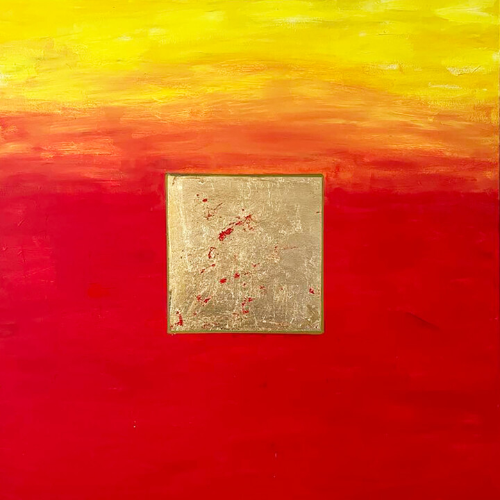 Painting titled "ABSTRACT RED (with…" by Le Closier, Original Artwork, Acrylic Mounted on Wood Stretcher frame