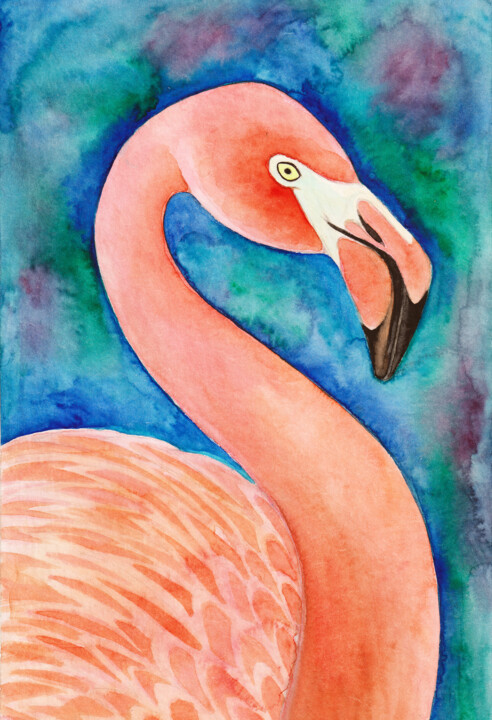 Pink Flamingo 绘画, 12x9 in