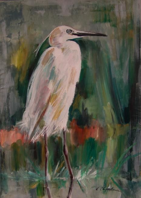 Painting titled "Héron" by Nathalia Chipilova, Original Artwork, Acrylic