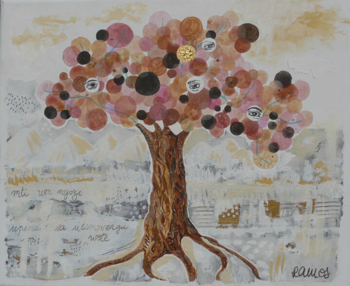 绘画 标题为“L'arbre aux peaux” 由Carine Ramos, 原创艺术品, 丙烯 安装在木质担架架上