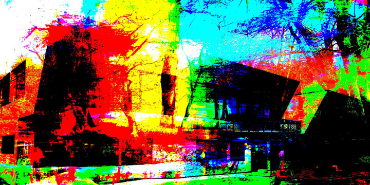 Bürogebäude im Farbenspiel 绘画, 39.4x78.7 in