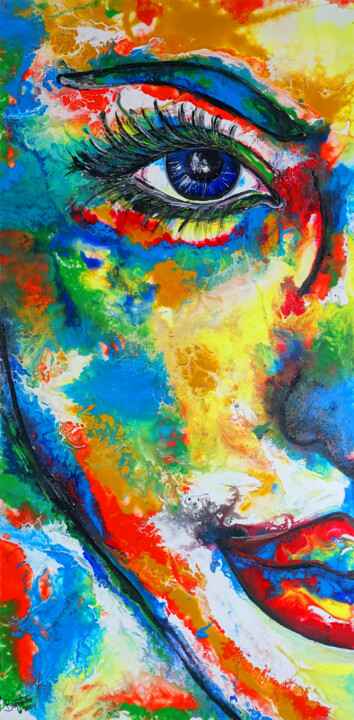 Laura - Moderne Malerei, Gesicht, Frau abstrakt gemalt 绘画, 39.4x19.7 in