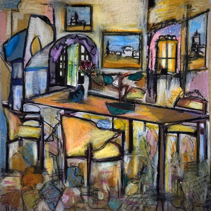 Peinture intitulée "Chez Isabelle E. -…" par Muriel Cayet, Œuvre d'art originale, Crayon