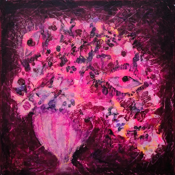 Crimson Gaze 绘画, 15.8x15.8 in