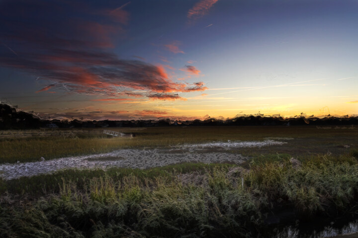 Photography titled "Salt Marsh Sunset" by Photospoon, Original Artwork, Digital Painting