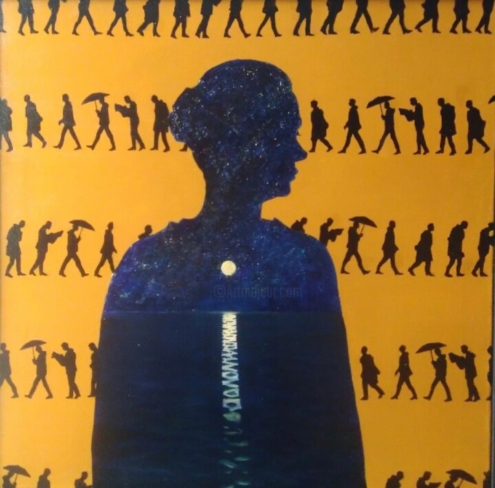 Painting titled "August" by Alex Goldfinch, Original Artwork, Oil Mounted on Wood Stretcher frame