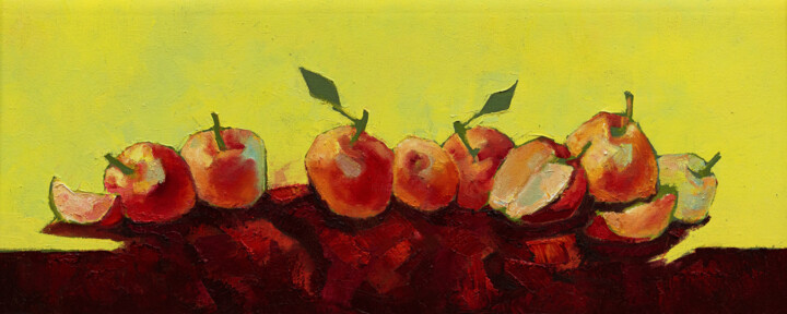APPLES oil painting STILL LIFE long format Pittura, 14,6x35,4 in