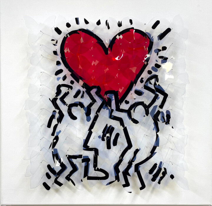Sculpture titled "KEITH" by Laurent Gros, Original Artwork, Plastic Mounted on Wood Stretcher frame