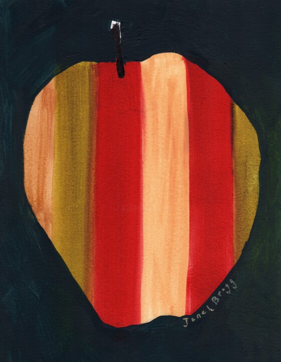 Painting titled "Apple with Stripes" by Janel Bragg, Original Artwork, Watercolor