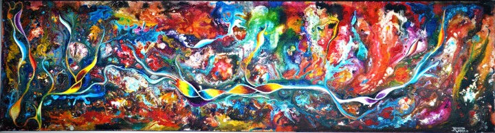 Inside of human cell, DNA, Painting, 16x60 in
