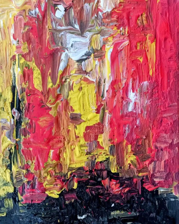 Fire acrylic painting with sand from the lake 绘画, 15.8x11.8 in