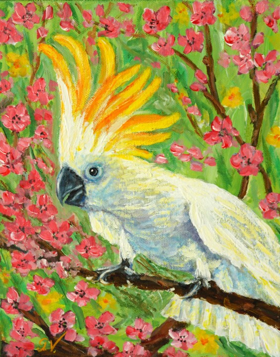 White Parrot 绘画, 11.8x9.5 in