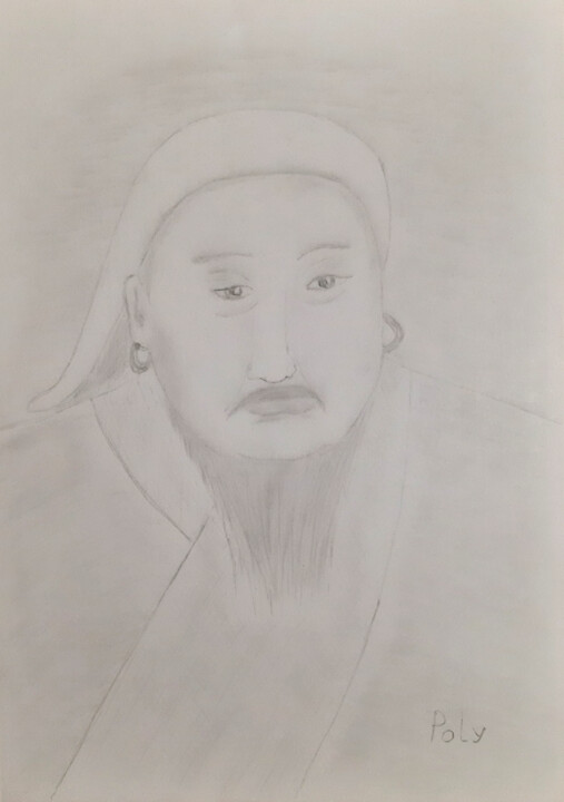 Genghis Khan, winner, portrait, pencil drawing Disegno, 11,7x8,3 in