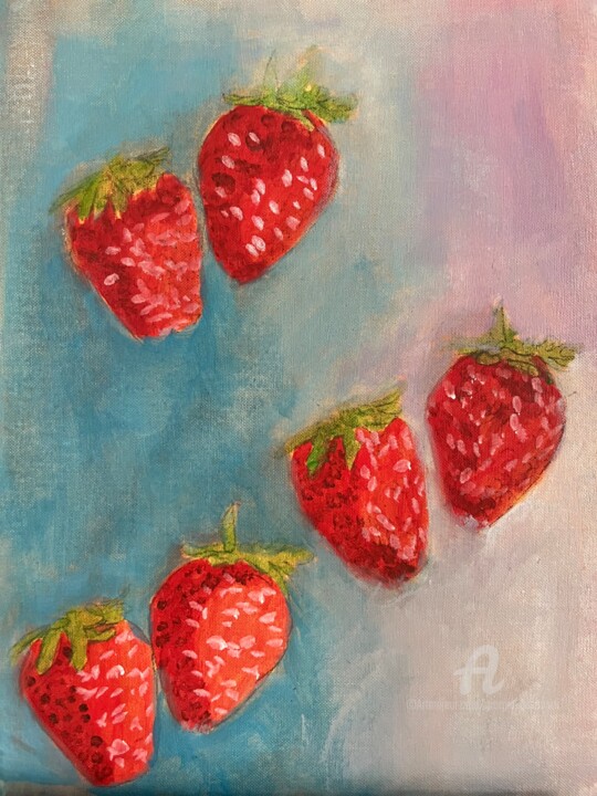 Un cielo di fragole 绘画, 9.5x7.1 in