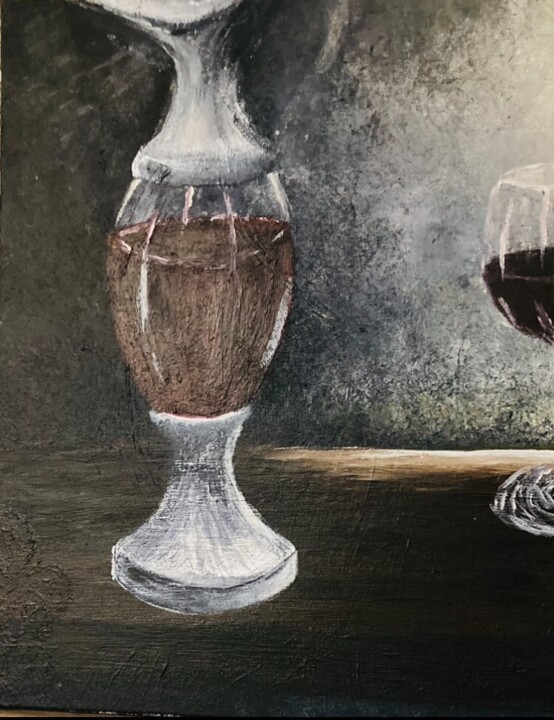 Aiguière, verre de vin et bois 绘画, 7.9x11.8 in