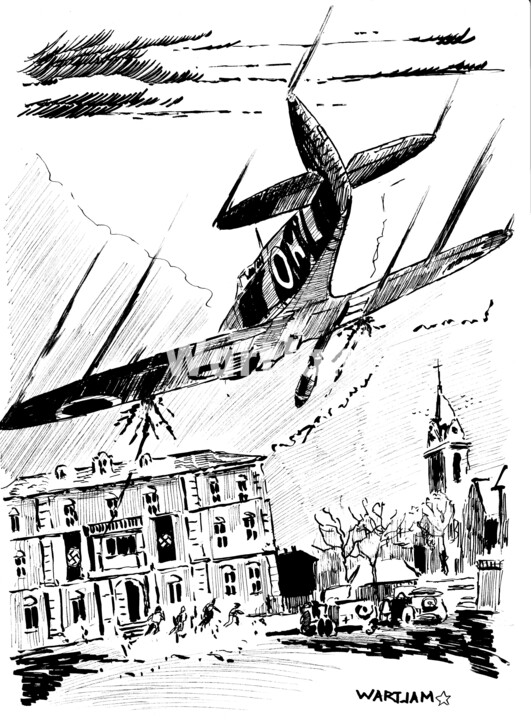 Spitfire à l'attaque sur la Kommandantur 图画, 11.7x8.3 in