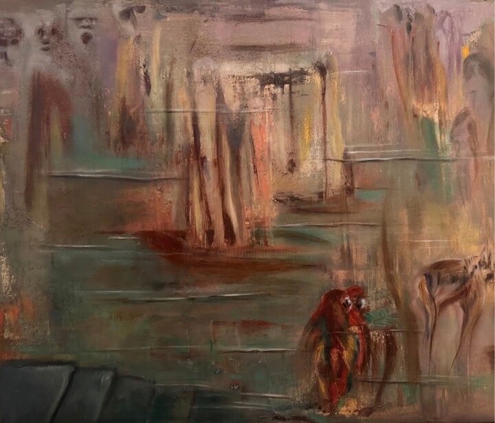 Painting titled "L'anatomie d'un rêve" by Maya Farhat, Original Artwork, Oil Mounted on Wood Stretcher frame