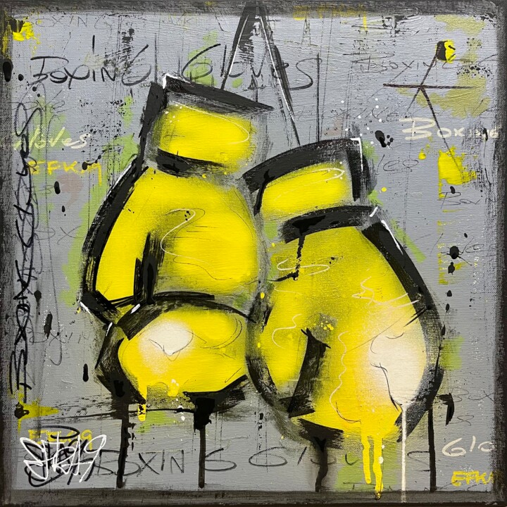 Yellow Boxing gloves 绘画, 15.8x15.8 in