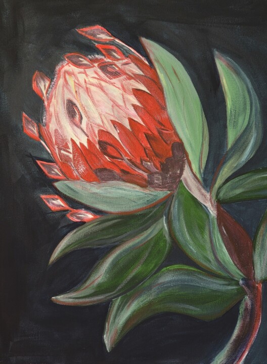 Dark Flame: The Crimson Protea 绘画, 20x16 in