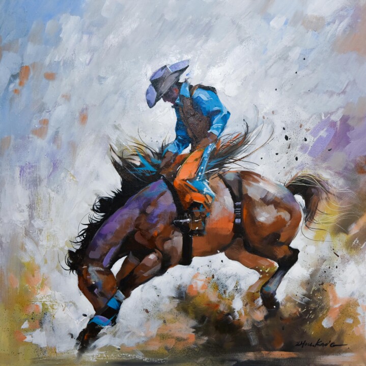 cowboy riding horse 绘画, 24x24 in