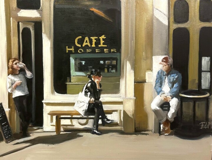 绘画 标题为“LE CAFÉ HOPPER” 由Federika Di Maggio, 原创艺术品, 油 安装在artwork_cat.上