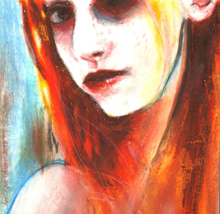 Tekening getiteld "Fille, cheveux roux" door Dominique Leblanc, Origineel Kunstwerk, Pastel