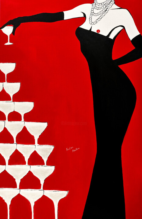 Lady Decadence: A Little Oops Champagne Moment 绘画, 35.4x23.6 in