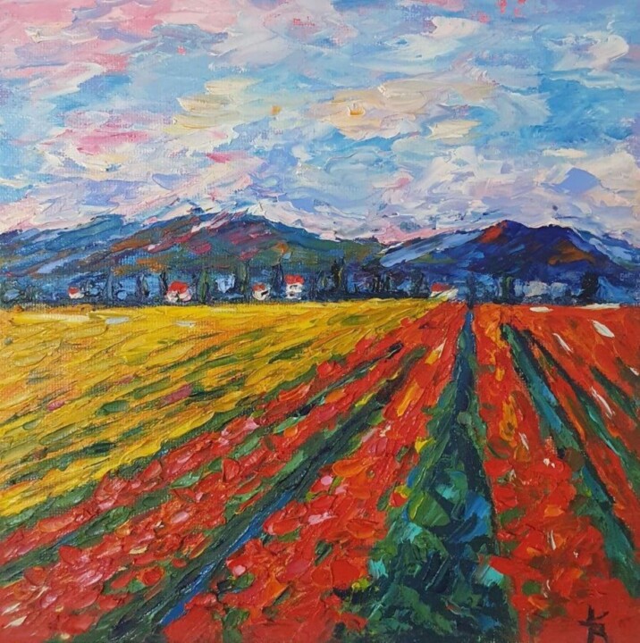 Painting titled "The poppy field. Pr…" by Vladislava Kovalenko, Original Artwork, Oil Mounted on Cardboard