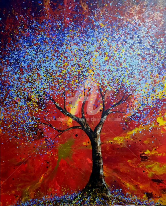 Peinture intitulée "L'arbre de feu" par Marie-Christine Maudet, Œuvre d'art originale, Acrylique Monté sur Châssis en bois