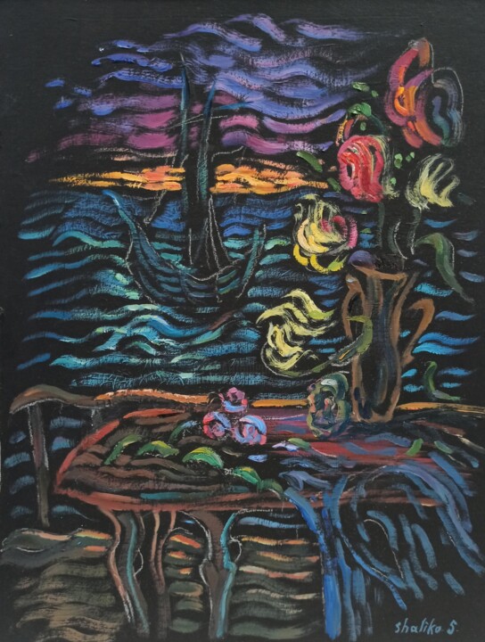 "A Ship Without a Shore" 绘画, 13.8x10.5 in
