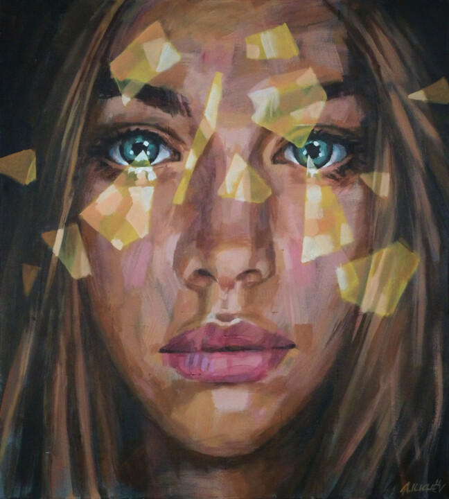 J. PORTRAIT Schilderij, 39,4x35,4 in