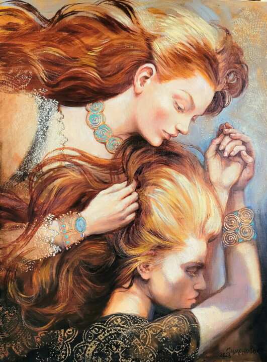 Whispers of Sisterhood - Original Oil Painting on Canvas Painting, 31.5x23.6 in