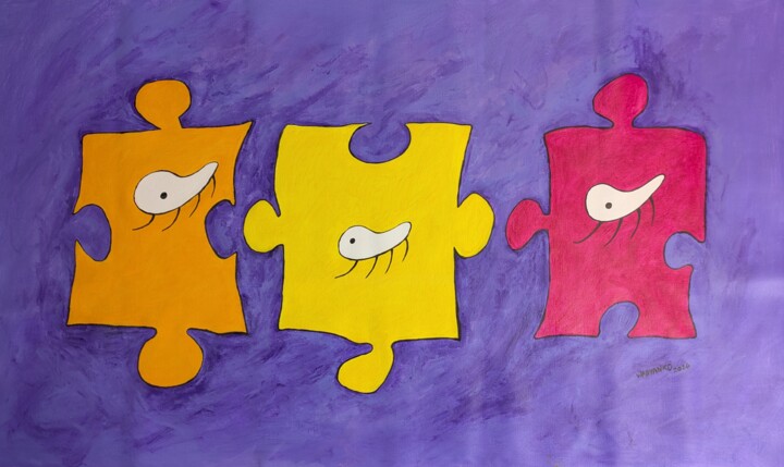 Peinture intitulée "Three puzzles" par Wabyanko, Œuvre d'art originale, Acrylique