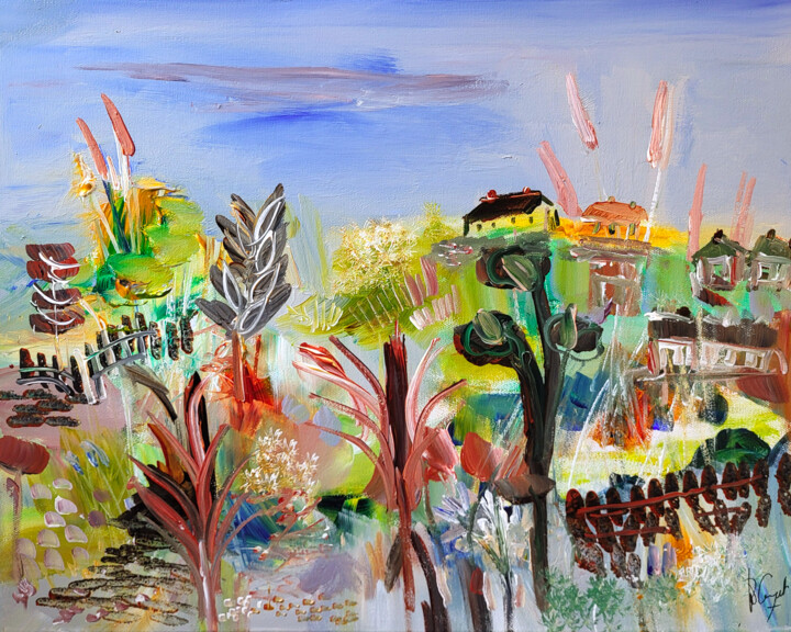 Peinture intitulée "Pays de Berry encha…" par Muriel Cayet, Œuvre d'art originale, Acrylique Monté sur Châssis en bois